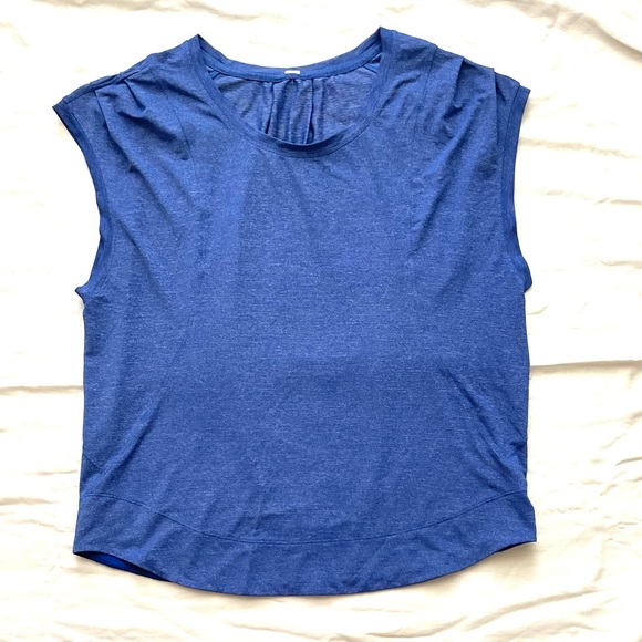LULULEMON Women's Sz 8 Gait Keeper Short Sleeve Blue Heathered Athletic Tank Top - Picture 5 of 7